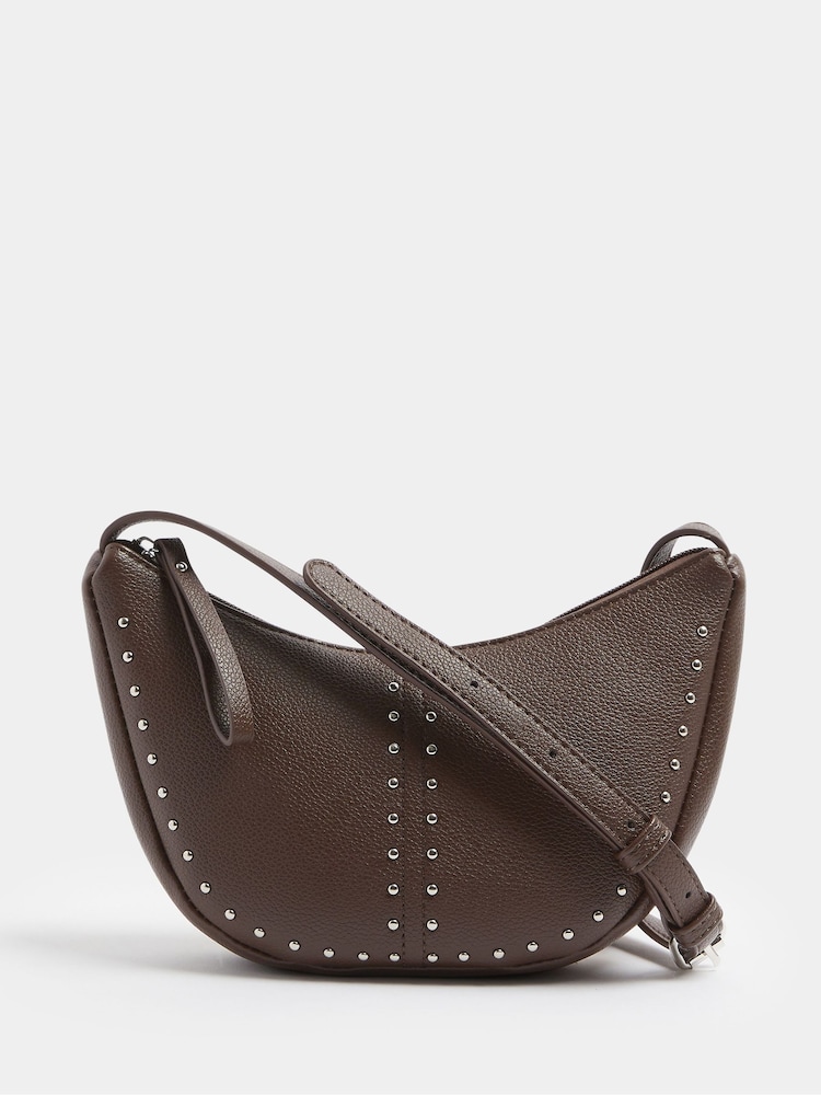 Yours Curve Brown Stud Detail Cross Body Bag - Image 2 of 5 Yours Curve Brown Stud Detail Cross Body Bag - Image 2 of 5
