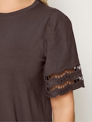 Yours Curve Brown Broderie Anglaise Angel Sleeve T-Shirt - Image 4 of 5
