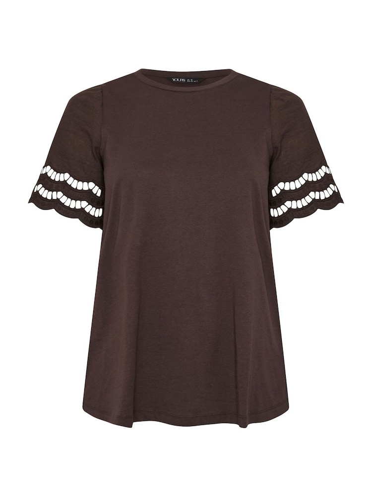 Yours Curve Brown Broderie Anglaise Angel Sleeve T-Shirt - Image 5 of 5 Yours Curve Brown Broderie Anglaise Angel Sleeve T-Shirt - Image 5 of 5