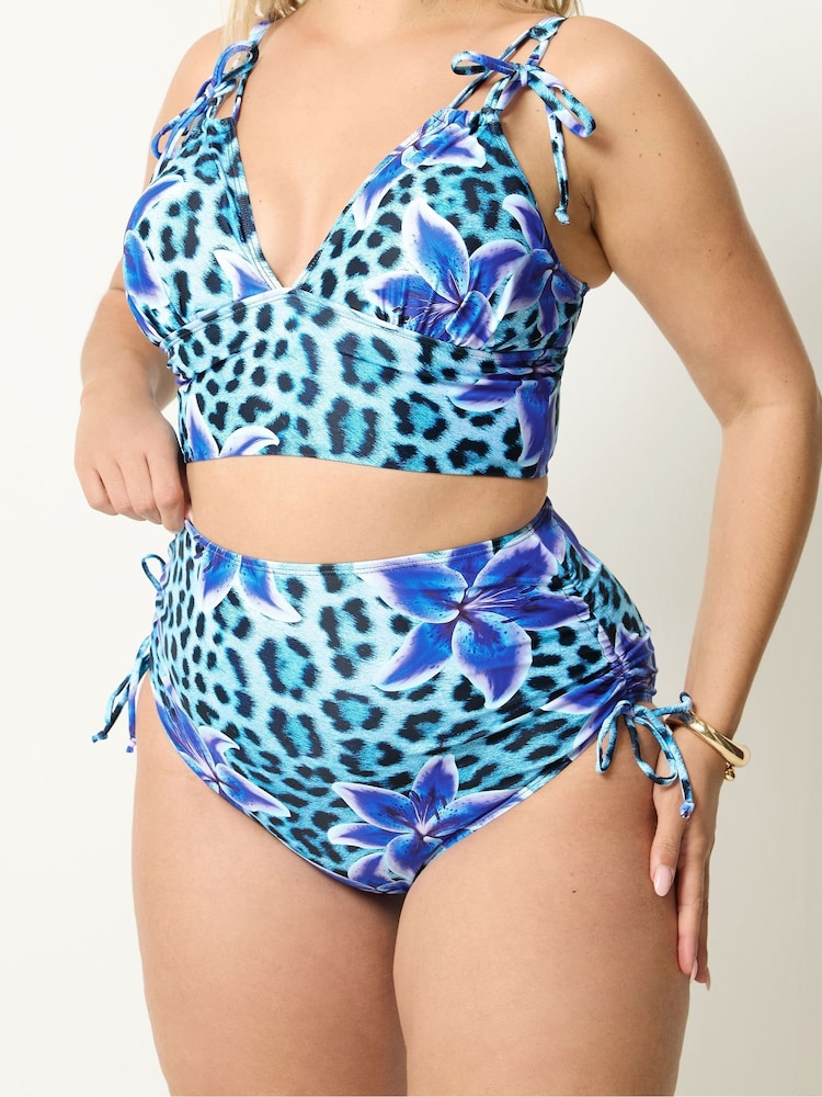 Yours Curve Blue Tie Bikini Top - Image 2 of 6 Yours Curve Blue Tie Bikini Top - Image 2 of 6