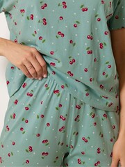 Long Tall Sally Green Cherry Spot Print Short Sleeve Wide Leg Pyjamas Set - Image 4 of 5