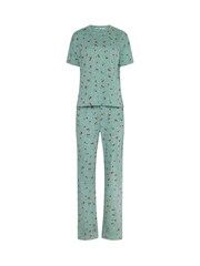 Long Tall Sally Green Cherry Spot Print Short Sleeve Wide Leg Pyjamas Set - Image 5 of 5