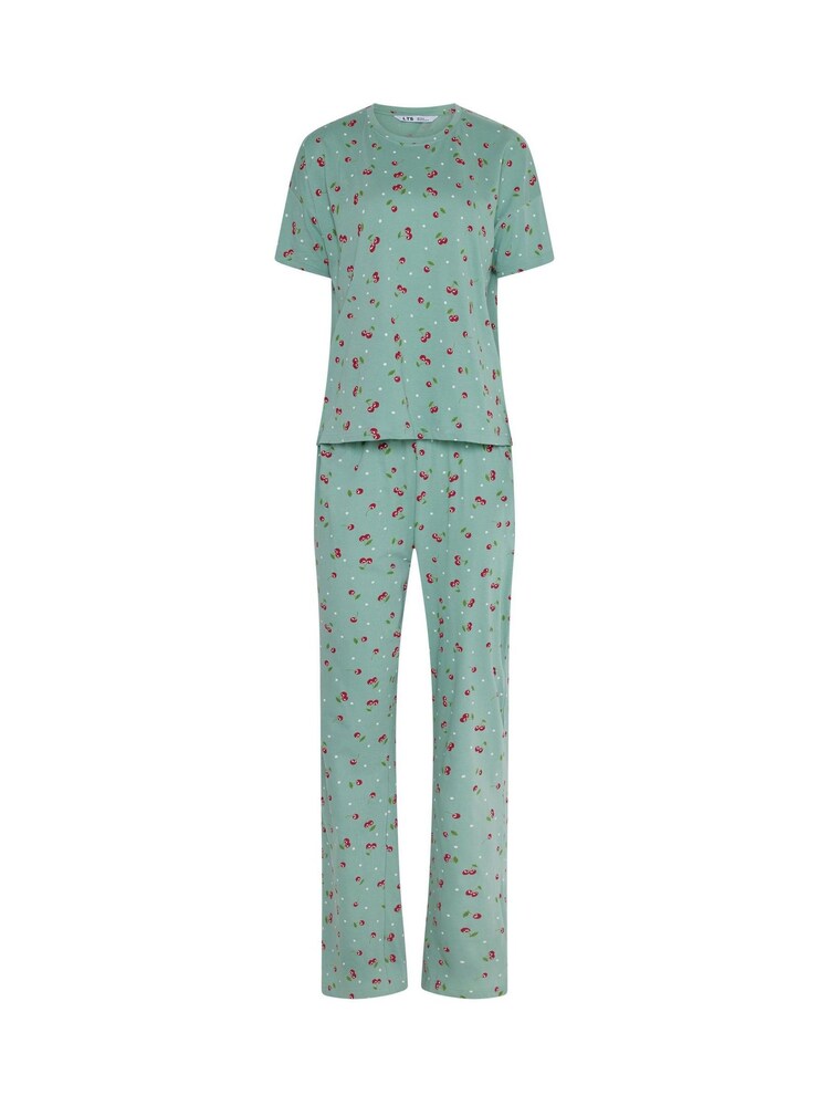 Long Tall Sally Green Cherry Spot Print Short Sleeve Wide Leg Pyjamas Set - Image 5 of 5