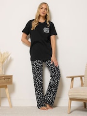 Long Tall Sally Black Short Sleeve Wide Leg Pyjamas Set - Image 1 of 4