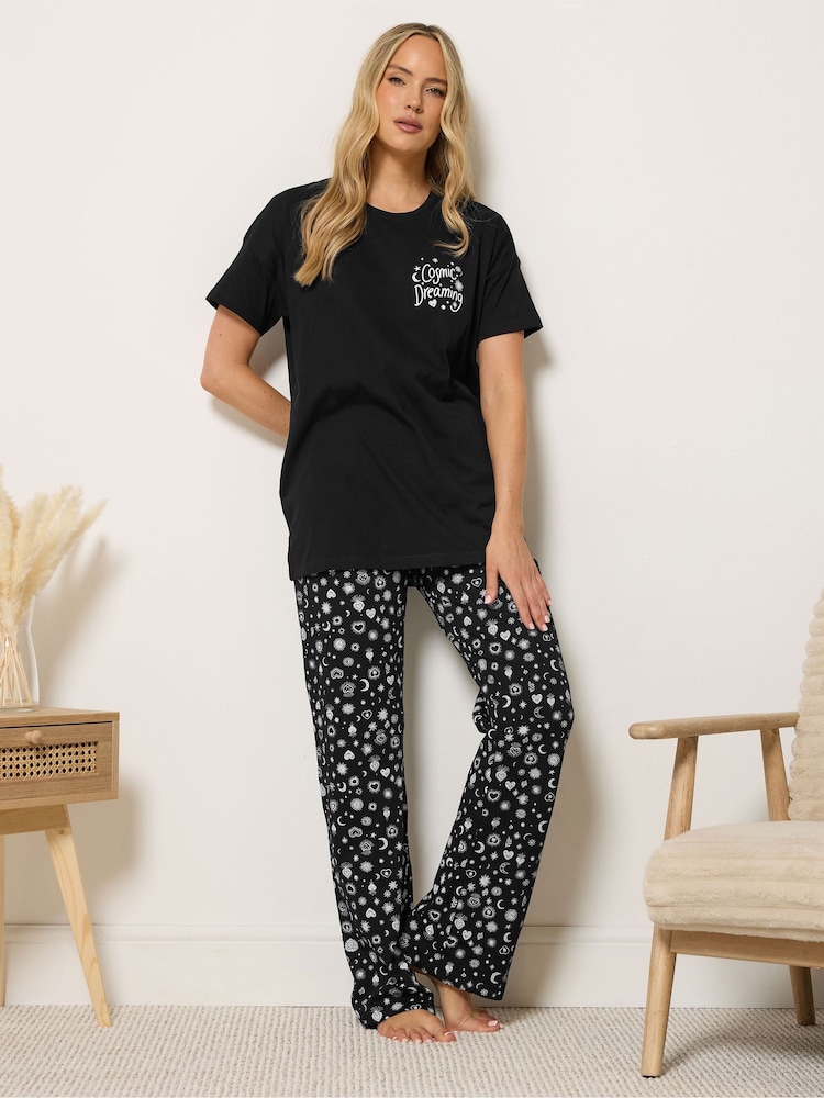 Long Tall Sally Black Short Sleeve Wide Leg Pyjamas Set - Image 1 of 4