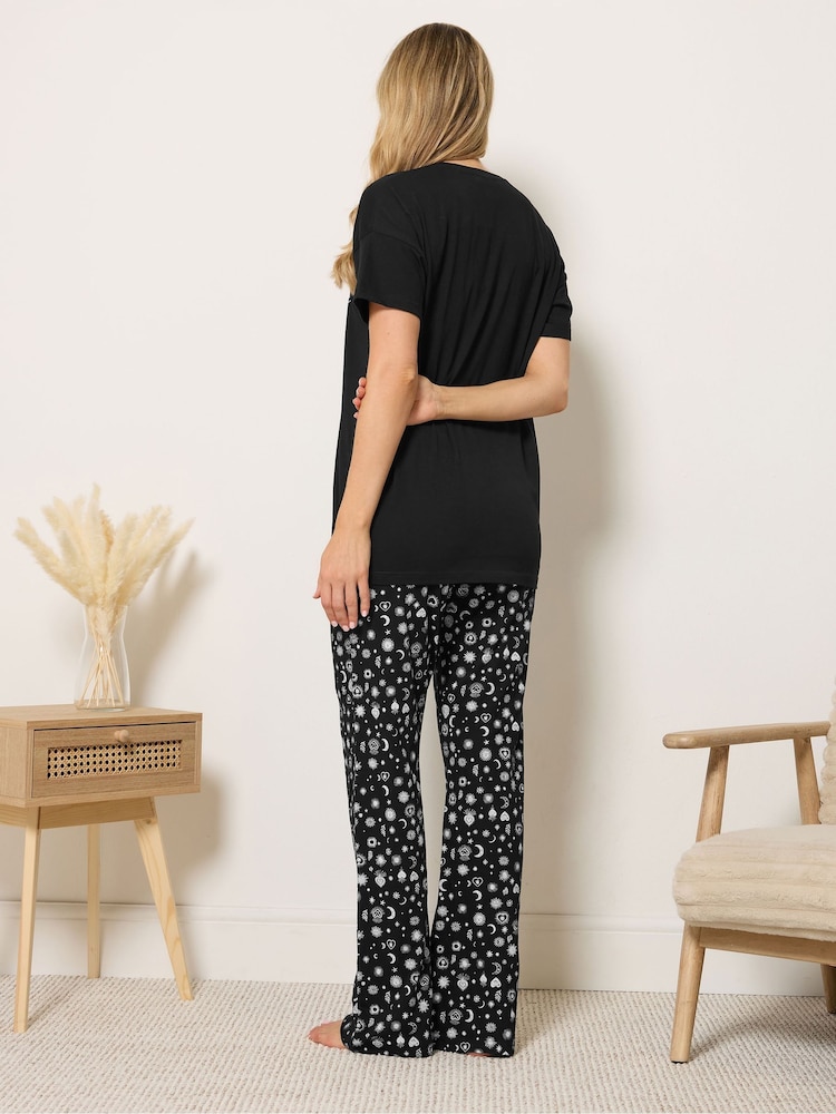 Long Tall Sally Black Short Sleeve Wide Leg Pyjamas Set - Image 2 of 4