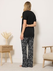 Long Tall Sally Black Short Sleeve Wide Leg Pyjamas Set - Image 3 of 4