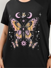 Yours Curve Black Placement Print T-Shirt - Image 4 of 5