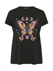 Yours Curve Black Placement Print T-Shirt - Image 5 of 5
