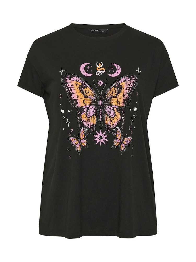 Yours Curve Black Placement Print T-Shirt - Image 5 of 5 Yours Curve Black Placement Print T-Shirt - Image 5 of 5