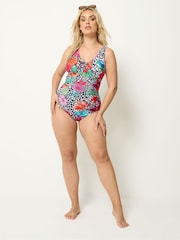 Yours Curve Black Leopard Floral Lace Up Swimsuit - Image 1 of 4