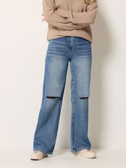 Long Tall Sally Blue Ripped Knee Wide Leg Jeans - Image 2 of 5