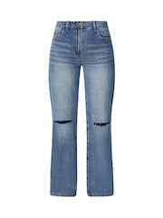 Long Tall Sally Blue Ripped Knee Wide Leg Jeans - Image 5 of 5