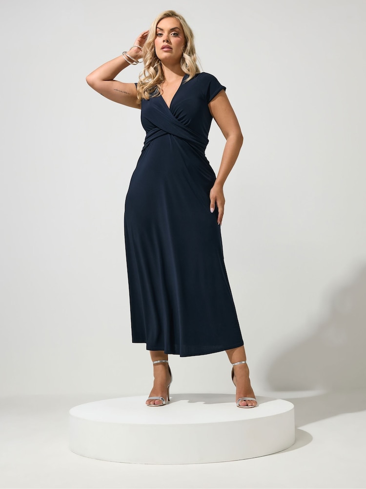 Yours Curve Blue London Wrap Twist Front Dress - Image 1 of 6