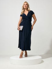 Yours Curve Blue London Wrap Twist Front Dress - Image 2 of 6