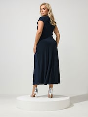 Yours Curve Blue London Wrap Twist Front Dress - Image 3 of 6
