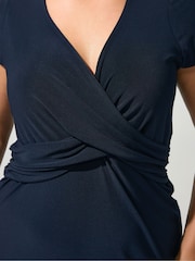 Yours Curve Blue London Wrap Twist Front Dress - Image 4 of 6