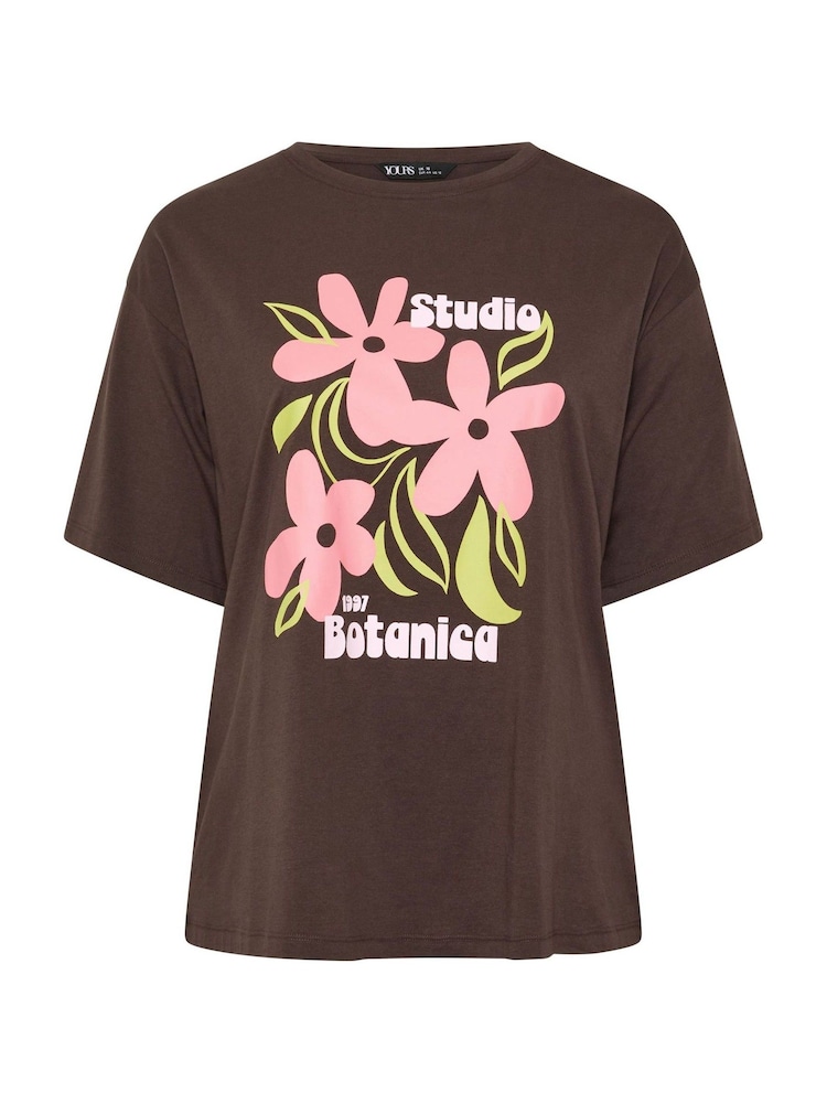 Yours Curve Brown Floral Graphic Print T-Shirt - Image 5 of 5 Yours Curve Brown Floral Graphic Print T-Shirt - Image 5 of 5