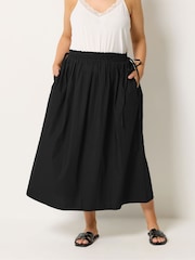 Yours Curve Black Poplin Midi Skirt - Image 1 of 5