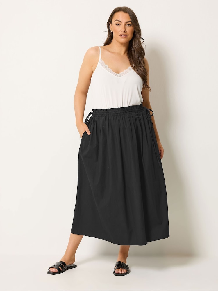 Yours Curve Black Poplin Midi Skirt - Image 2 of 5