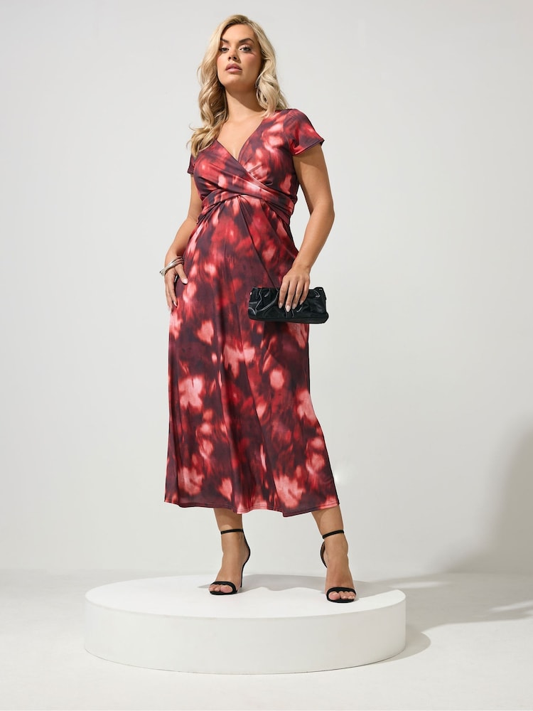 Yours Curve Red London Wrap Twist Front Dress - Image 1 of 6