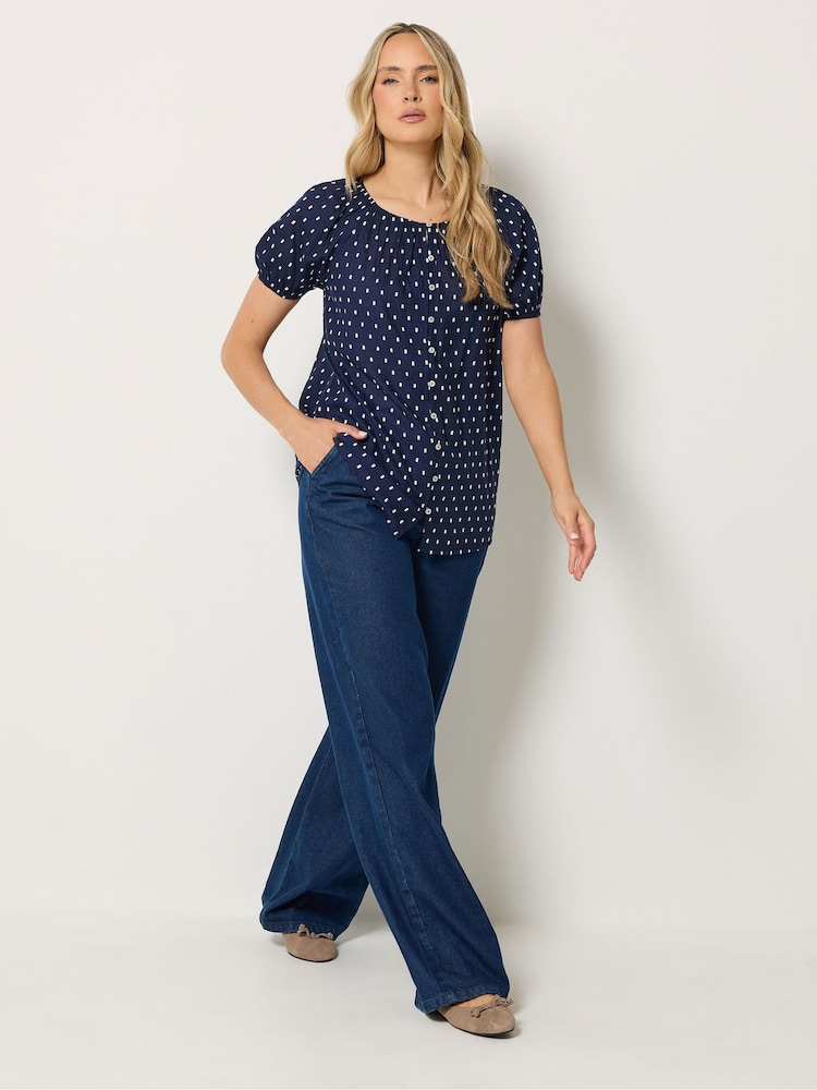 Long Tall Sally Blue Dobby Button Up Shirt - Image 2 of 6 Long Tall Sally Blue Dobby Button Up Shirt - Image 2 of 6