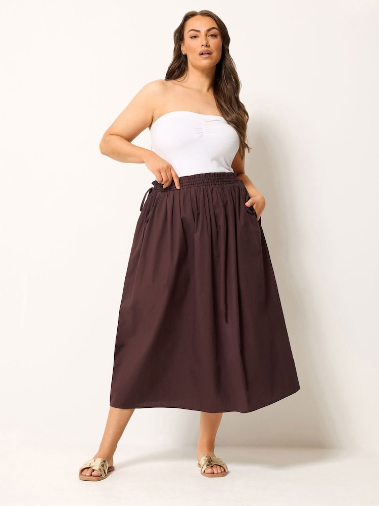 Yours Curve Brown Poplin Midi Skirt - Image 2 of 5 Yours Curve Brown Poplin Midi Skirt - Image 2 of 5