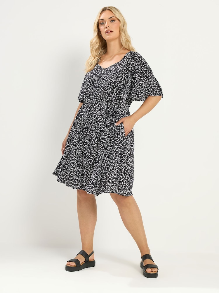 Yours Curve Black Smock Mini Dress - Image 2 of 5 Yours Curve Black Smock Mini Dress - Image 2 of 5