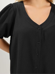 Yours Curve Black Textured Short Sleeve Button Through Blouse - Image 4 of 5