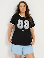 Yours Curve Black 83 Ringer T-Shirt - Image 1 of 5