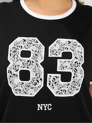 Yours Curve Black 83 Ringer T-Shirt - Image 4 of 5
