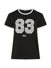 Yours Curve Black 83 Ringer T-Shirt - Image 5 of 5