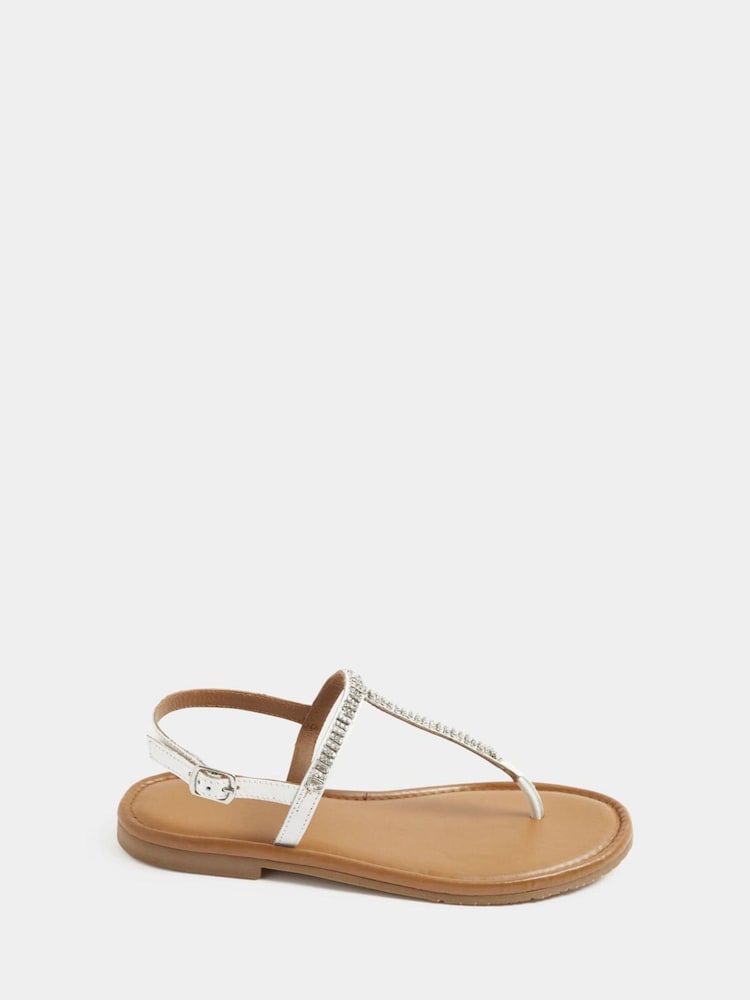 Yours Curve White Extra-Wide Fit EEE Diamante Toe Post Sandals - Image 1 of 3 Yours Curve White Extra-Wide Fit EEE Diamante Toe Post Sandals - Image 1 of 3