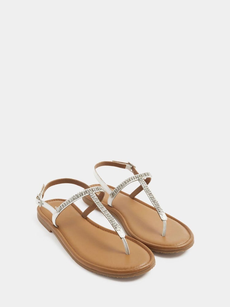 Yours Curve White Extra-Wide Fit EEE Diamante Toe Post Sandals - Image 2 of 3 Yours Curve White Extra-Wide Fit EEE Diamante Toe Post Sandals - Image 2 of 3