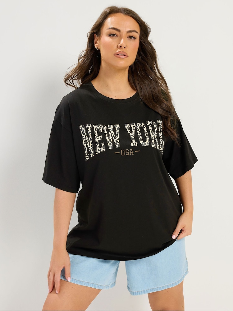 Yours Curve Black New York Leopard T-Shirt - Image 1 of 5 Yours Curve Black New York Leopard T-Shirt - Image 1 of 5