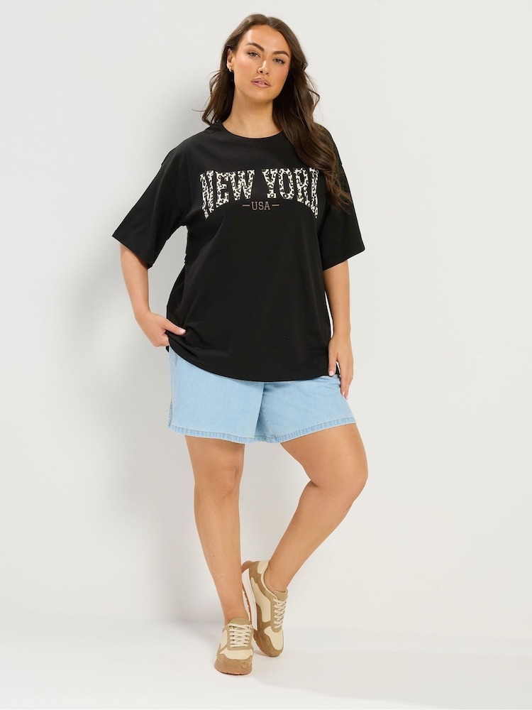 Yours Curve Black New York Leopard T-Shirt - Image 2 of 5 Yours Curve Black New York Leopard T-Shirt - Image 2 of 5
