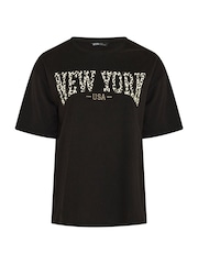 Yours Curve Black New York Leopard T-Shirt - Image 5 of 5