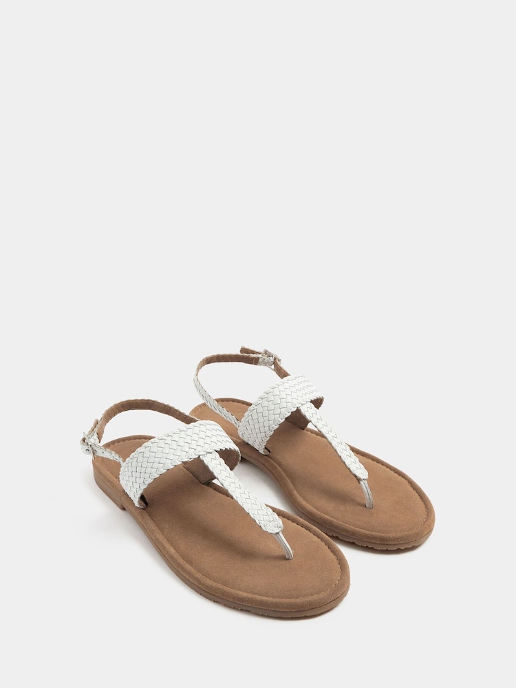 Yours Curve White Extra-Wide Fit EEE Woven Toe Post Sandals - Image 2 of 4