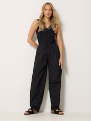 Long Tall Sally Black Cotton Barrel Leg Trousers - Image 1 of 4