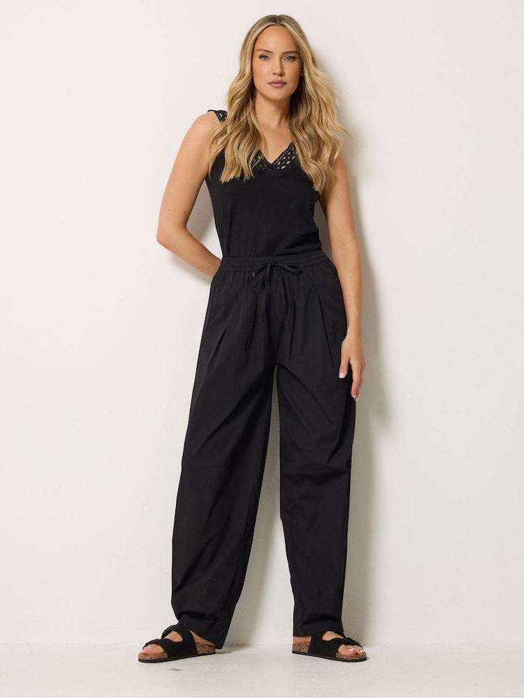 Long Tall Sally Black Cotton Barrel Leg Trousers - Image 1 of 4