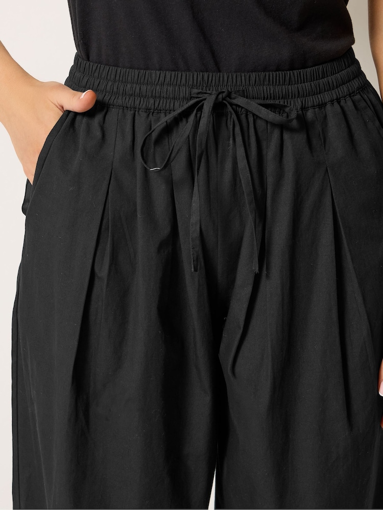 Long Tall Sally Black Cotton Barrel Leg Trousers - Image 4 of 4
