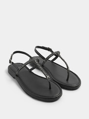 Yours Curve Black Extra-Wide Fit EEE Diamante Toe Post Sandals - Image 1 of 4