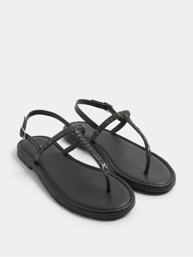 Yours Curve Black Extra-Wide Fit EEE Diamante Toe Post Sandals - Image 1 of 4 Yours Curve Black Extra-Wide Fit EEE Diamante Toe Post Sandals - Image 1 of 4