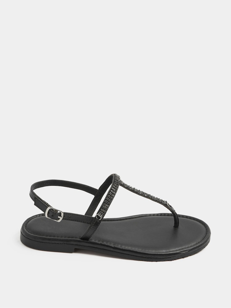 Yours Curve Black Extra-Wide Fit EEE Diamante Toe Post Sandals - Image 2 of 4 Yours Curve Black Extra-Wide Fit EEE Diamante Toe Post Sandals - Image 2 of 4