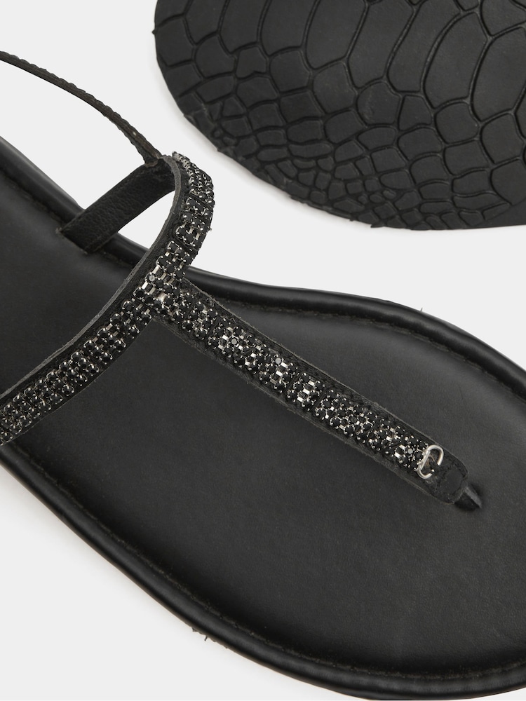 Yours Curve Black Extra-Wide Fit EEE Diamante Toe Post Sandals - Image 4 of 4 Yours Curve Black Extra-Wide Fit EEE Diamante Toe Post Sandals - Image 4 of 4