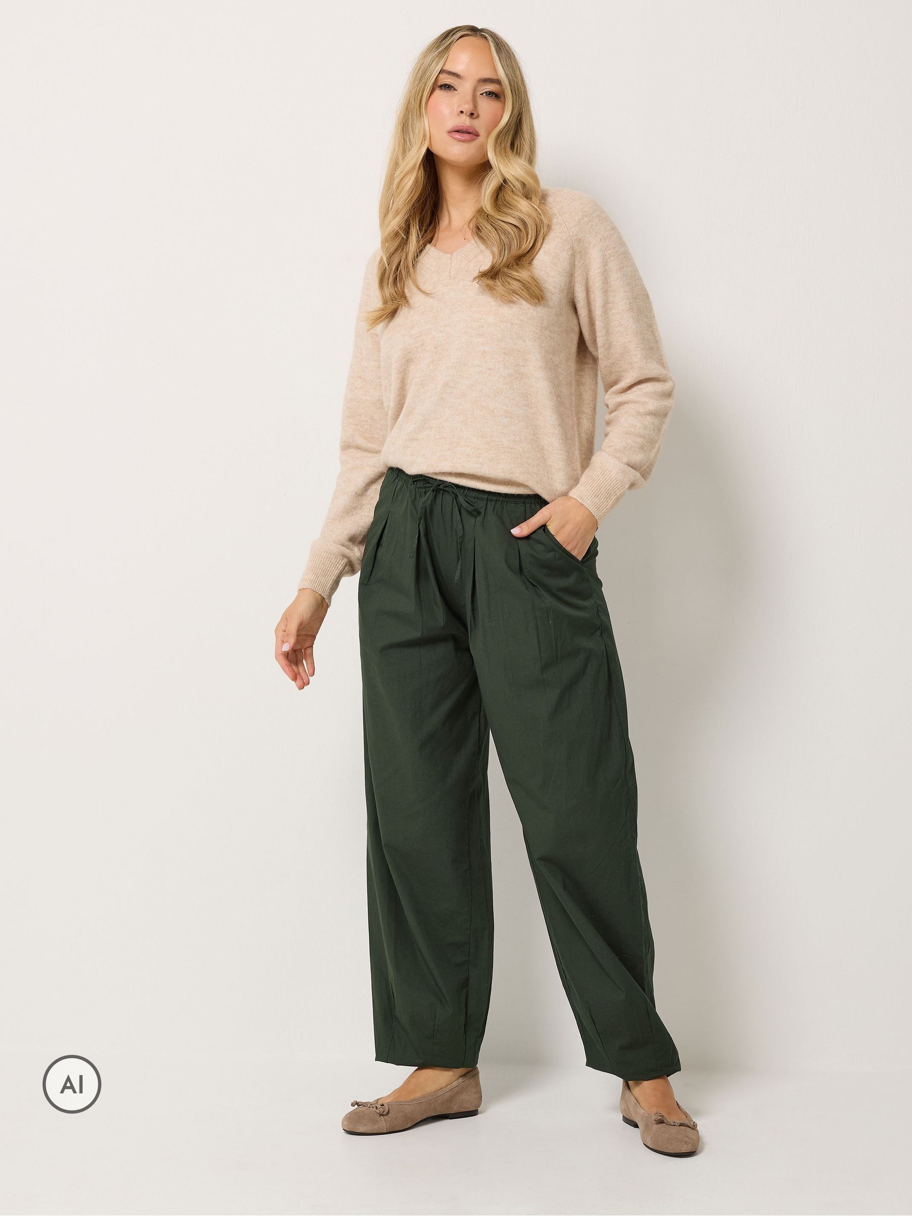 Long Tall Sally Women's Dark Green Tall Cotton Barrel Leg Trousers In | : 24XL - Image 2
