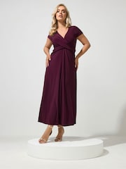 Yours Curve Purple London Wrap Twist Front Dress - Image 2 of 6