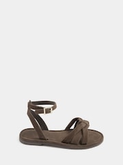 Yours Curve Brown Extra Wide Fit EEE Faux Leather Cross Over Sandals - Image 1 of 4