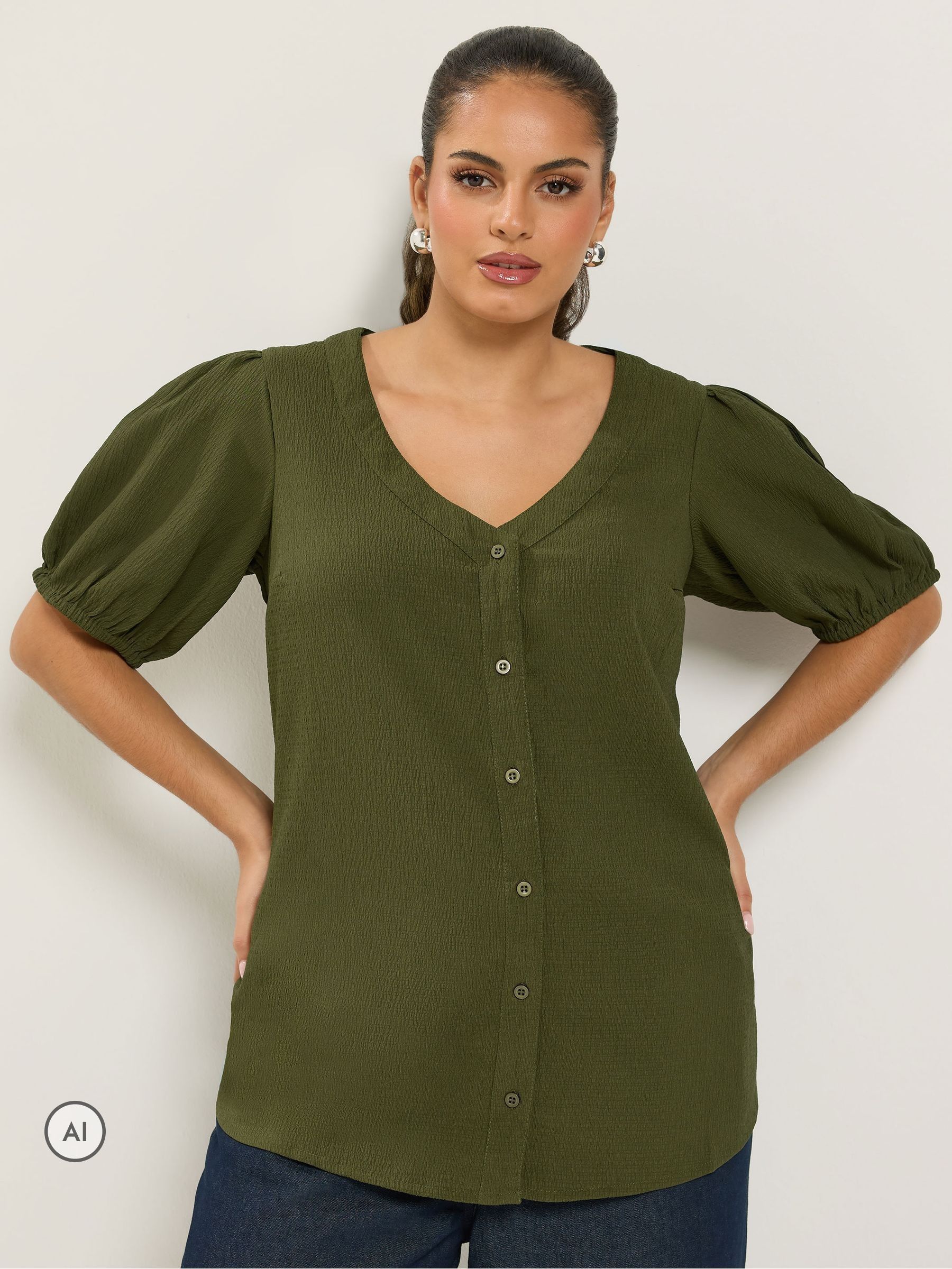 Yours Women's Olive Button Textured Blouse In | : 30/32 - Image 6