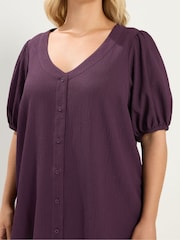 Yours Curve Purple Textured Short Sleeve Button Through Blouse - Image 4 of 6